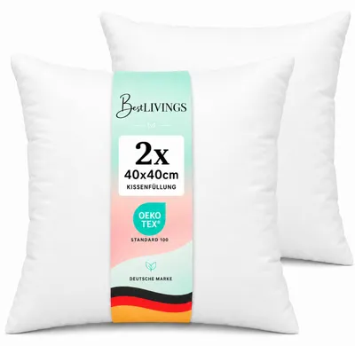 Produktbild von Innenkissen 40x40 cm Mikrofaserbezug 2er Pack – Inlett Kissen mit Polyesterfüllung, formstabil, waschbar, für Kissenhüllen und Dekokissen