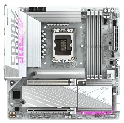 Produktbild von GIGABYTE B860M AORUS ELITE WF6E ICE Mainboard - Intel Core Ultra CPUs, 12+1+2+1 Phasen VRM, bis zu 9200MHz DDR5, 1xPCIe 5.0 + 2xPCIe 4.0 M.2, 2,5 GbE LAN, WIFI 6E, USB 4