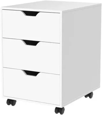 Productafbeelding van Rolcontainer met lades - Mobiel archiefkastje - Kantoor organiseren - 4 zwenkwielen met rem - 57.5 cm hoog - Wit