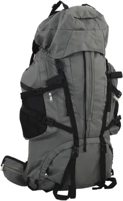 Imagen del producto de Mochila de senderismo, mochila para trekking, mochila para camping, mochila de viaje para senderismo, camping, montañismo y viajes. Color gris, 60 litros. Fabricada en tejido Oxford