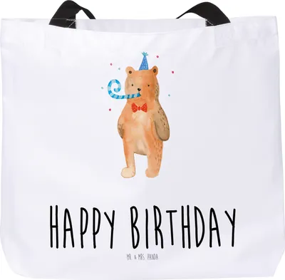 Produktbild von Mr. & Mrs. Panda Schultasche Bär Geburtstag - Weiß - Geschenk, Laptoptasche, Strandtasche, Happy Birthday, Glückwunsch, Alles Gute, Beutel, Teddy, Unitasche, Tasche