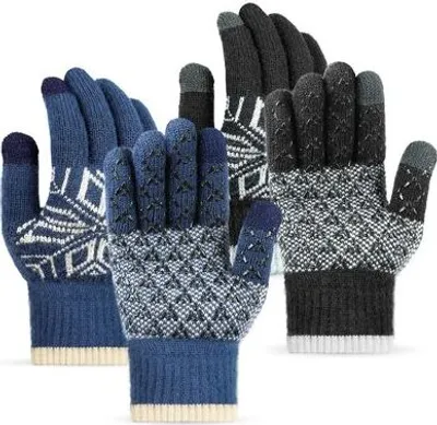 Produktbild von CLDURHGE Winterhandschuhe aus Wolle mit Touchscreen-Funktion, 2 Paare