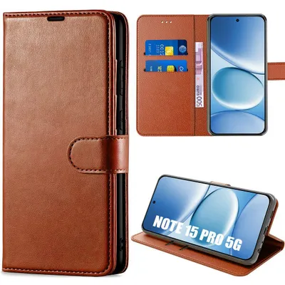 Image de Coque pour Xiaomi Redmi Note 15 Pro 5G, Protection Rabat Anti-Rayures Antichoc Synthécuir Marron