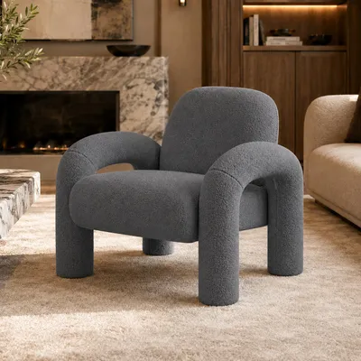 Produktbild von Makika Loungesessel Einzelsofa Lia aus Bouclé in Grau