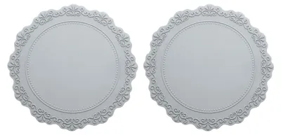 2er-Set runde Silikon-Platzsets, hitzebeständig, wasserdicht, grau