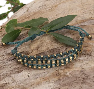 Produktbild von Perlenarmband, Makramee Armband, Herren Armband - Türkis, Baumwollfäden,Messing, Armreifen & Armbänder Modeschmuck