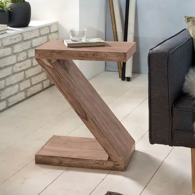 Produktbild von Beistelltisch MUMBAI Massivholz Akazie Z Cube 60cm hoch Wohnzimmer-Tisch Design braun Landhaus-Stil Couchtisch