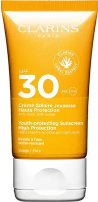Obrázek produktu pro Clarins Youth-protecting SPF 30, Opalovací krém, Obličej, Tuba, Hydratující, Ochana, Smíšená pleť, Suchá pokožka, Normální pokožka, Mastná pleť, 50 ml