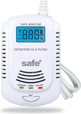 Obrázok produktu pre Kombinovaný detektor CO, horľavých a výbušných plynov 2 v 1 s LCD displejom a hlasovým výstražným systémom v českom jazyku SAFE 808COM