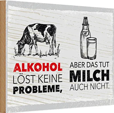 Produktbild von Holzschild Alkohol 30x20cm löst keine Probleme weißes Schild