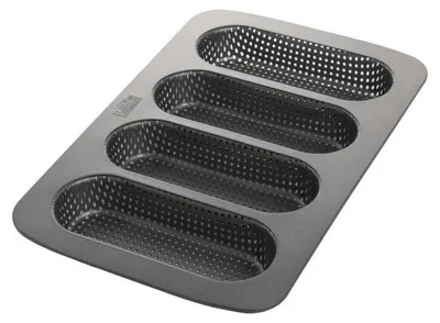 Produktbild von Backblech Baguetteform Mini-Baguette - 4 Stück - Kohlenstahl - 35 x 22 cm - Antihaftbeschichtung - Bis 230 Grad