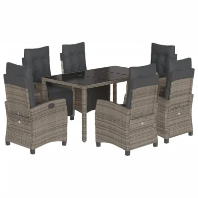 Produktbild von vidaXL 7-tlg. Garten-Essgruppe mit Kissen Grau Poly Rattan