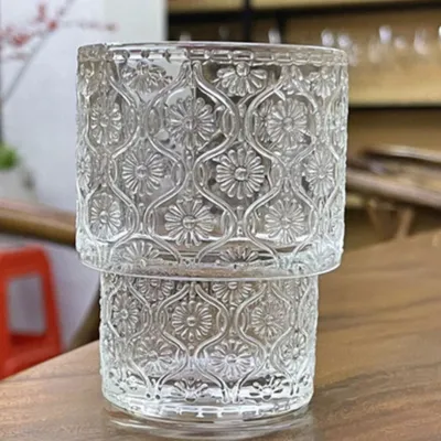 Produktbild von 360Home Chinesisch geprägte  Glasbecher Wasserglas Saft Glas Americano Becher transparent 225ml