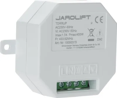 Produktbild von Jarolift Funkempfänger für Rohrmotoren TDRRUP-R, 1-Kanal, Unterputz für Rohrmotoren, 433,92 MHz, Rolling Code, IP20, kompatibel mit TDR‑Funksendern