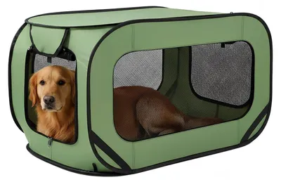 Image de Cage de transport pliable pour chiens, dimensions 94x53x53 cm, en tissu Oxford vert, pour les chiens jusqu'à 29,5 kg