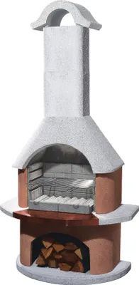 Produktbild von Buschbeck Gartengrillkamin Bologna weiß-terrakotta mit Kupferblende 90037.000