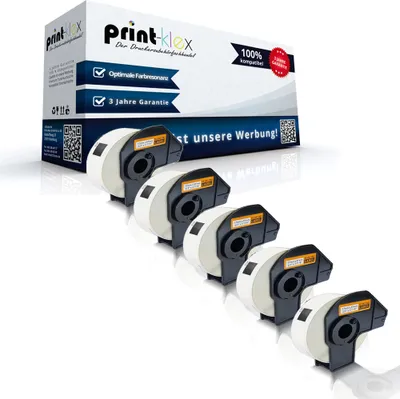 Produktbild von Print-Klex 5x Kompatible Etiketten-Rollen kompatibel mit Bother P-Touch DK-44205 P-Touch QL 580 Series QL 650TD QL 700 QL 710W QL 720NW DK44205 62 mm 30,48m 24mm Endlos Adress Etiketten Label Office Serie