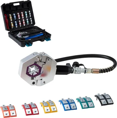 Produktbild von Hydraulikschlauch-Crimpzange - Schlauchpresse-Set - 7 Schnellwechsel-Matrizen - Handpumpe - Für Kfz- und Klimaanlagenschläuche - Transportkoffer