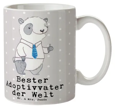 Produktbild von Mr. & Mrs. Panda Pott Panda Bester Adoptivvater der Welt - Grau Pastell - Geschenk, design tasse, Kaffeetasse, Adoptiert, Adoptiv Vater, Teetasse, Adoption, Trinkbecher