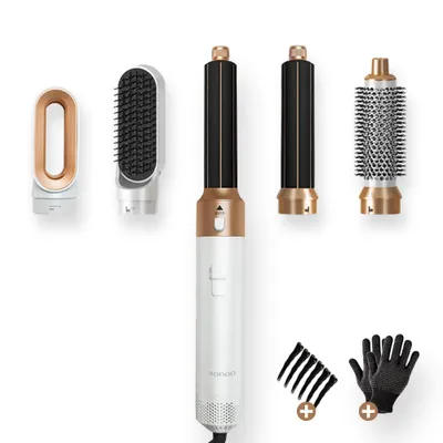 5-in-1 hairstyling set von xanaa mit verschiedenen aufsätzen, mit handschuh und klammern