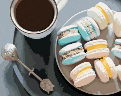Zdjęcie produktu dla Zuty - Painting by Numbers - COFFEE AND MACRONICLES II, 40x50 cm, naciągnięte płótno na ramę