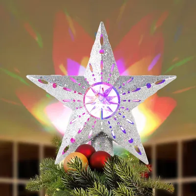 Produktbild von Silberner Stern für den Weihnachtsbaum mit LED-Projektor Drehendes 3D Weihnachts-Design