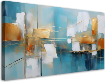 Produktbild von Leinwandbild Türkis Abstraktion mit Gold 80x40 Feeby Türkis bild für die wand bereit zum aufhängen