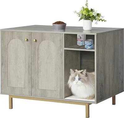Productafbeelding van Famanu kattenmeubilair met scheidingswand - kattenhuis en bijzettafel