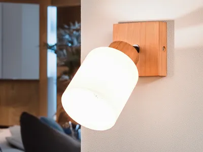 Produktbild von Wandleuchte - Braun - Weiß - Holz - Glas - 1-flammig - B 10 cm