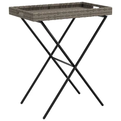 Zdjęcie produktu dla vidaXL Stolik z tacą składany szary 65x40x75 cm z polirattanu