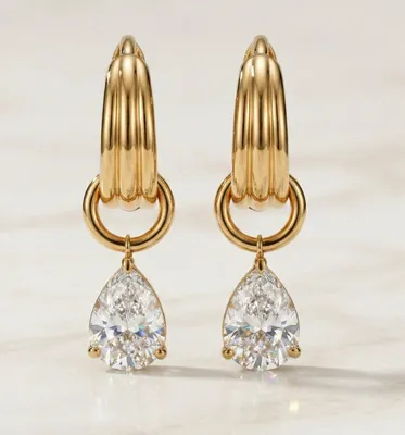 Produktbild von Lundholm Ohrhänger Damen Vergoldet my Nora – Titanstahl 2,5 Micron PVD Gold – Zirkonia Tropfen Anhänger – Hypoallergen Jewellery