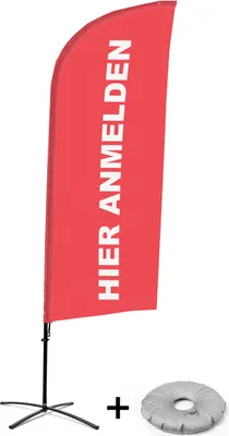 Produktbild von Showdown Displays Beachflag - Komplett-Set - Hier Anmelden - Deutsch - Rot - Kreuzständer - Alu