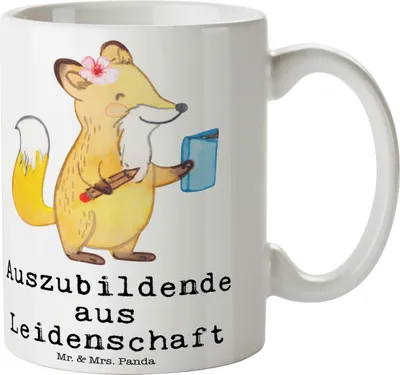 Produktbild von Mr. & Mrs. Panda Kaffeebecher Auszubildende Leidenschaft - Weiß - Geschenk, Becher, Teetasse, Kaffeetasse, Abschlussprüfung, Spruch, haferl, Lustig, keramik, Witzig