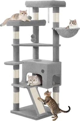 Imagen del producto de Árbol para gatos, 153 cm, con 6 postes rascadores, color gris claro