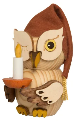 Produktbild von Drechslerei Kuhnert - Mini-Eulen aus Holz - Schlafmütze - ca. 7 cm groß - als Dekoration oder Geschenk geeignet