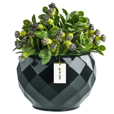 Image de Pot de fleurs rond en céramique couleur graphite brillant 13,5 cm H 12,5 cm-Décoration moderne et élégante, cache-plantes spatial