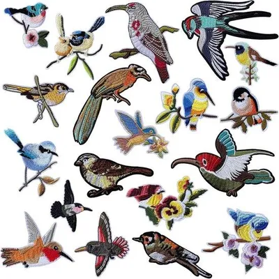 Productafbeelding van Famanu set van 19 vogel-patches, geborduurde decoraties voor kleding of jassen – meerkleurig
