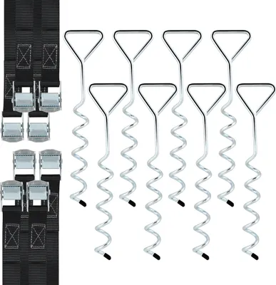 Immagine prodotto di Jopassy 8x Ancoraggio a terra per trampolino 40 cm 5 giri Cinghie regolabili Set di sicurezza in acciaio inossidabile Ancoraggio a terra Fissaggio Gazebo Casetta da giardino Altalena