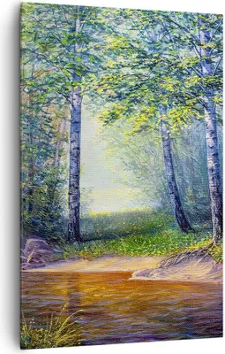 Produktbild von Bild auf Leinwand - Leinwandbild - Einteilig - Wiese Wasser Baum - 80x120cm - Wand Bild - Wanddeko - Wandbilder - Leinwanddruck - Wanddekoration - Leinwand bilder - Wandbild - PA80x120-4063