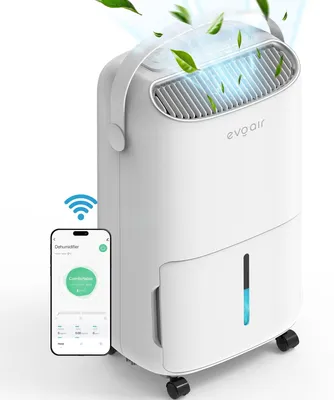 Produktbild von Luftentfeuchter evoair, NovaDry 12 Smart, 12l/24h, Feuchtigkeitssensor, Ionisierungsfunktion, Wäschetrocknung, 2,5l Wassertank, UVC-Lampe, Weiß, Cremefarbener Griff