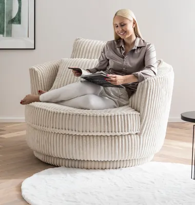 Produktbild von Relaxsessel Comfy wollweiß Loveseat in Mega Cord, 360° drehbar inkl. 3x Kissen