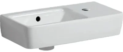Imagen del producto de Lavabo para lavamanos Geberit Renova Compact asimétrico, con orificio para grifo, modelo R, de 500x250 mm, color blanco