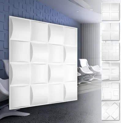 Produktbild von HEXIM 3D Wandpaneele, PVC Kunststoff weiß - Quadrat Design Paneele 50x50cm Wandverkleidung (5QM HD008) Wandverblender Verblendung