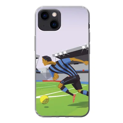 Produktbild von MuchoWow® Handyhülle Schutzhülle Hülle für iPhone 13 mini Eine Illustration von Spielern, die in einem Stadion Fußball spielen - Junge - Mädchen - Kinder Silikon Softcase Handy Hülle - Softcase