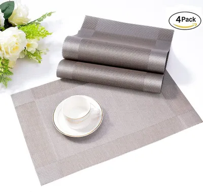 Produktbild von Tischset, Platzset 4er set Rutschfest Abwaschbar PVC Abgrifffeste Hitzebeständig Platzdeckchen für Zuhause Restaurant Speisetisch Silbergrau