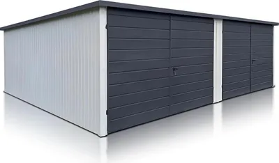 Produktbild von Fertiggarage für zwei Autos 7x5 m Pultdach Doppelflügeltor Weiß