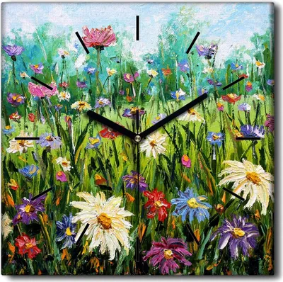 Produktbild von Coloray Uhr auf Leinwand 30x30 cm Wand Uhr Dekoration Wohnzimmer Segeltuch schwarze Hände -Blumenwiesenfeld.