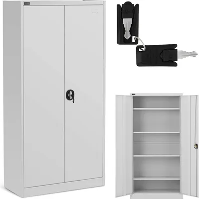 Zdjęcie produktu dla Szafa Biurowa Metalowa Na Dokumenty 4 Półki Z Drzwiami Uchylnymi Wys. 180 Cm Szara