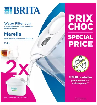 Productafbeelding van Brita Marella Waterfilterkan Wit + 2 Maxtra Filterpatronen (2400 ml)