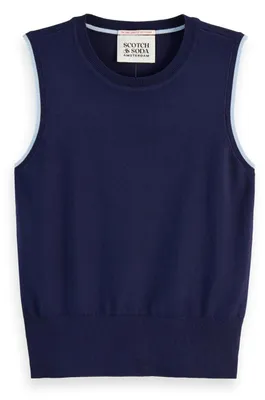 Productafbeelding van Scotch & Soda dames, gebreide tanktop/vest met ronde hals, relaxte pasvorm, marineblauw, maat L (EU)